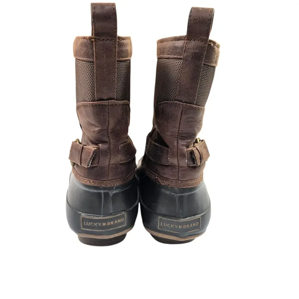 Lucky Brand Weendie Rain Boots Size 8 Faux Leather Rubber Brown Buckle Duck